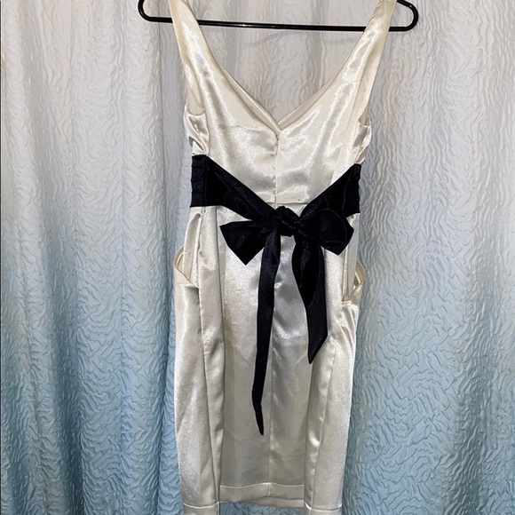 Satin White & Black Party Dress with Pockets - Picture 3 of 5